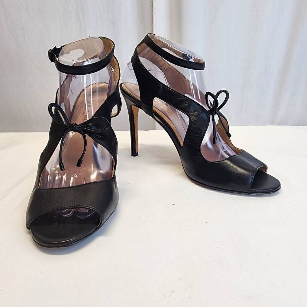 Bettye Mueller Black Leather Pumps Cut Out Ankle Strap Size 9.5 - Picture 2 of 10